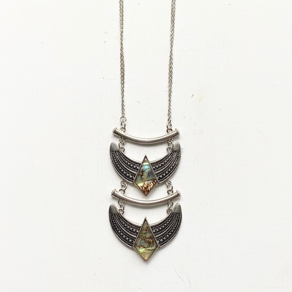 Silver Abalone Tribal Pendant Necklace